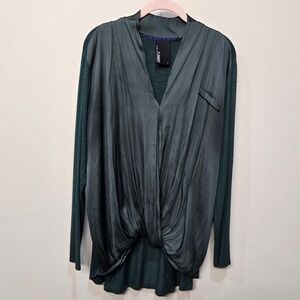 Dolan T Shirt Shirt Top Women Large Green Surplice Faux Wrap Slouchy Mixed Media